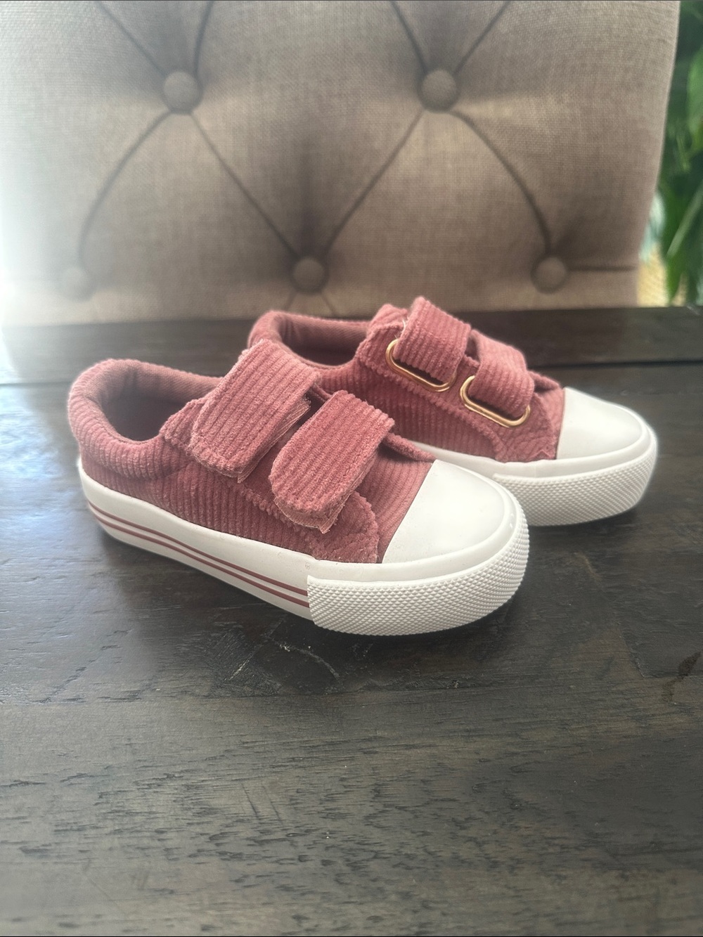 Olivia Miller Pink Corduroy Velcro Kids Sneakers